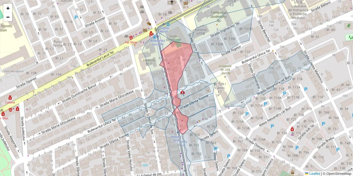 Hartă a codului poștal  și a codurilor poștale învecinate