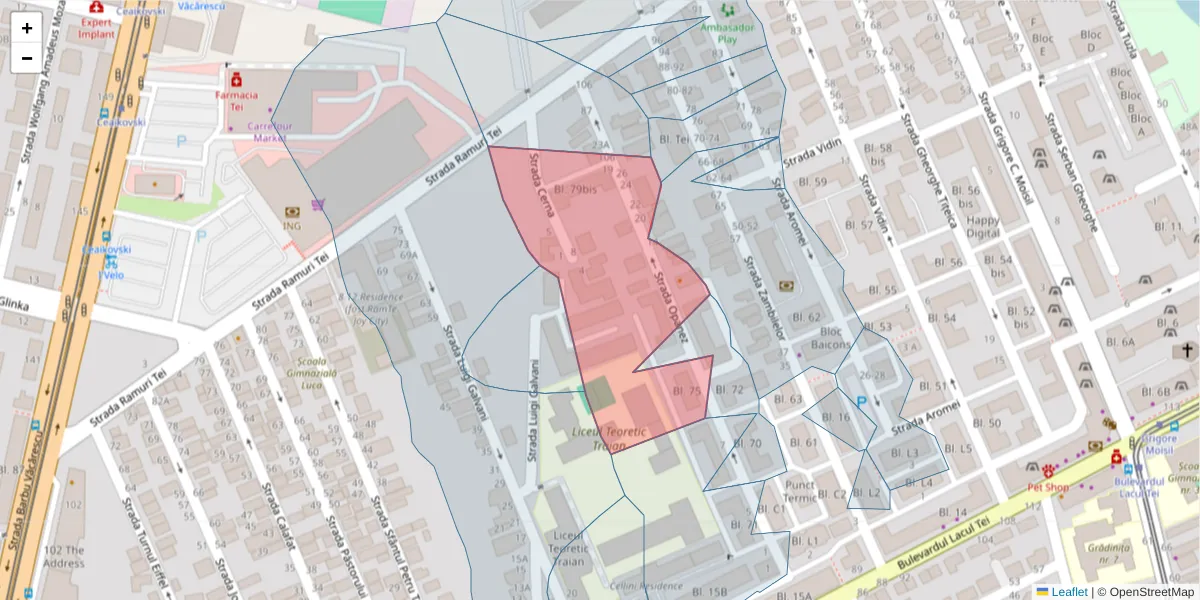 Hartă a codului poștal  și a codurilor poștale învecinate