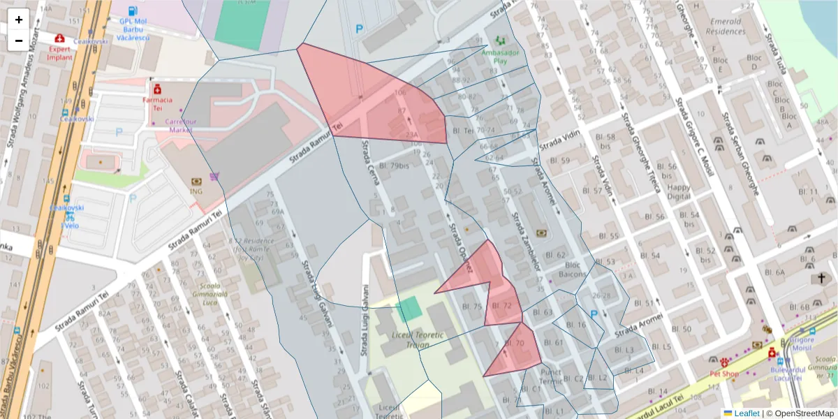 Hartă a codului poștal  și a codurilor poștale învecinate
