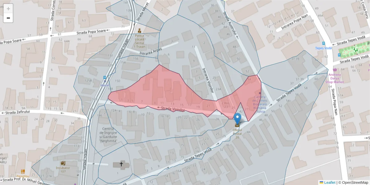 Hartă a codului poștal  și a codurilor poștale învecinate