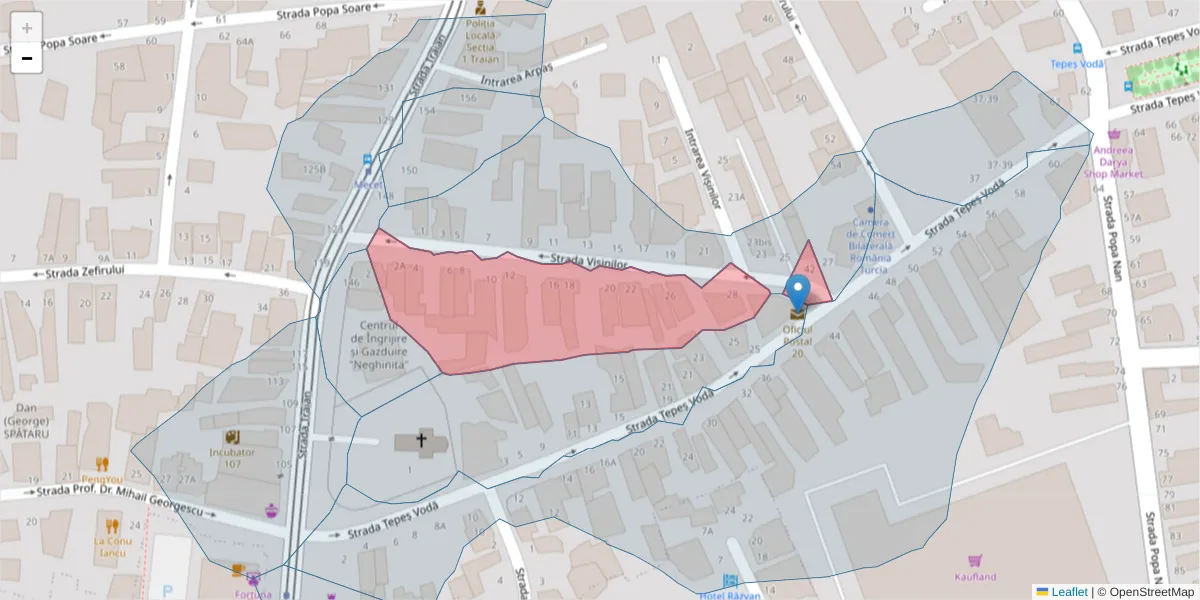 Hartă a codului poștal  și a codurilor poștale învecinate