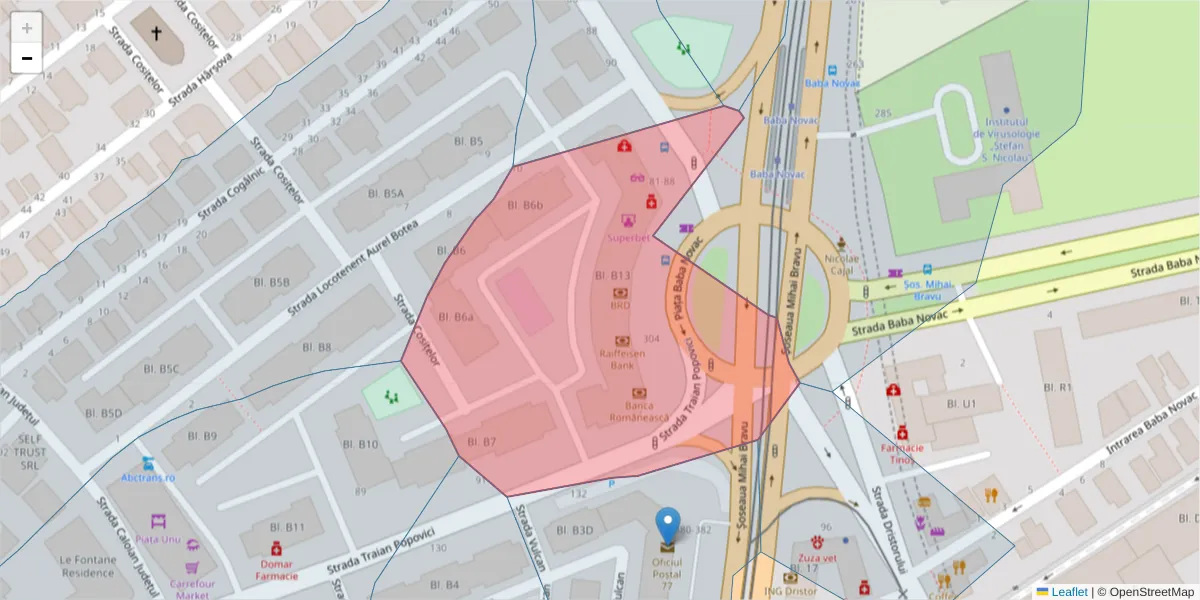 Hartă a codului poștal  și a codurilor poștale învecinate