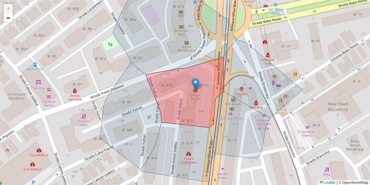 Hartă a codului poștal  și a codurilor poștale învecinate