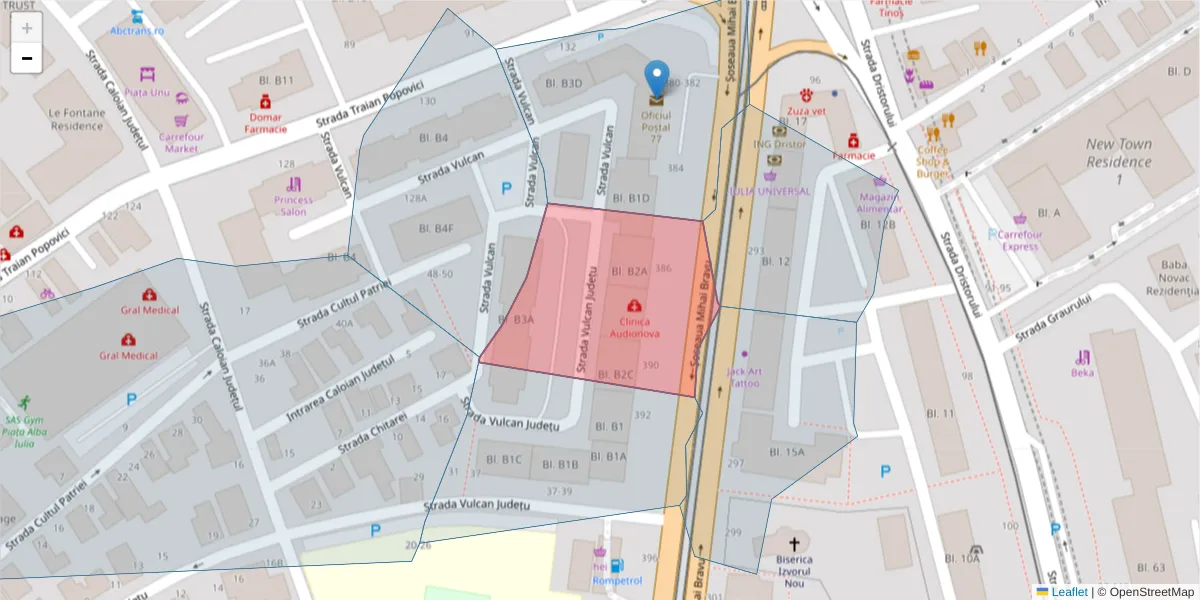 Hartă a codului poștal  și a codurilor poștale învecinate