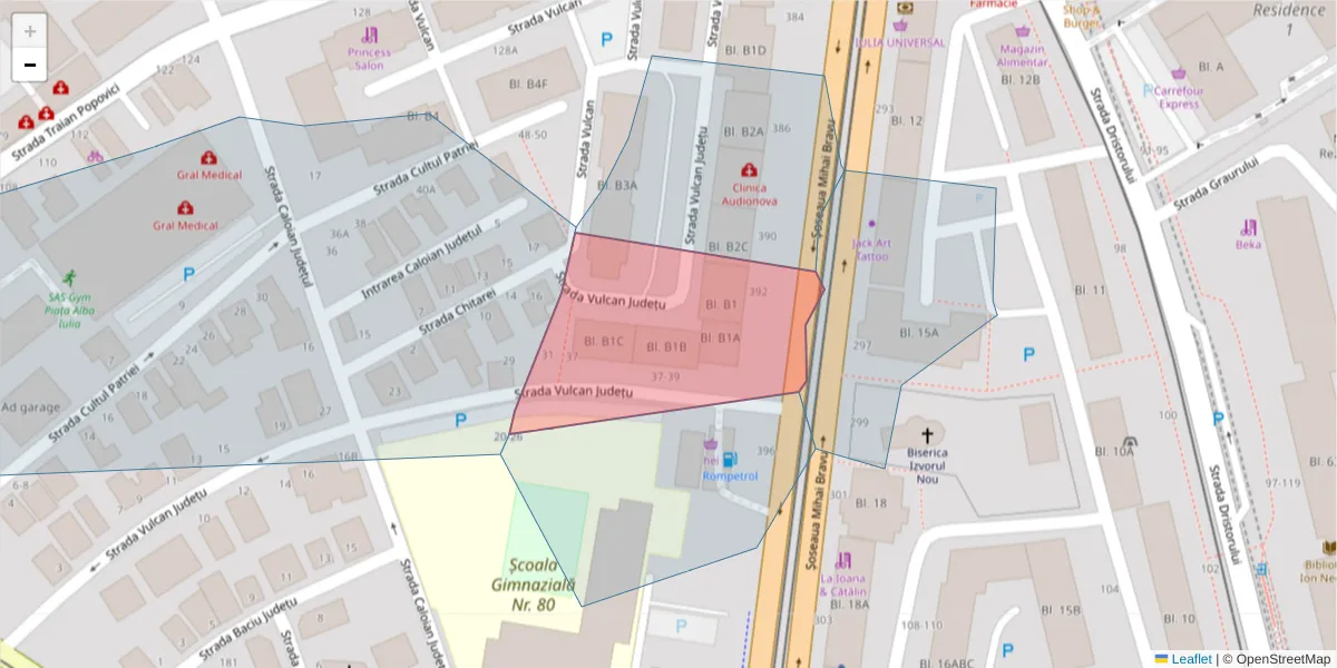 Hartă a codului poștal  și a codurilor poștale învecinate