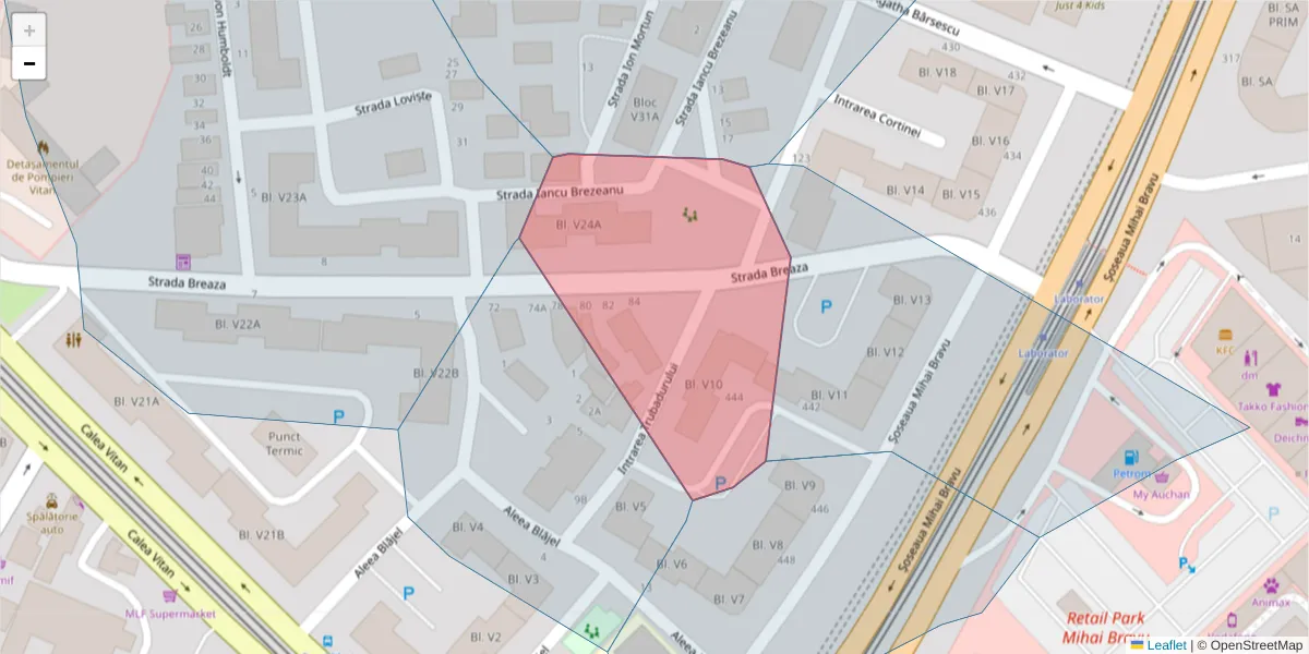 Hartă a codului poștal  și a codurilor poștale învecinate