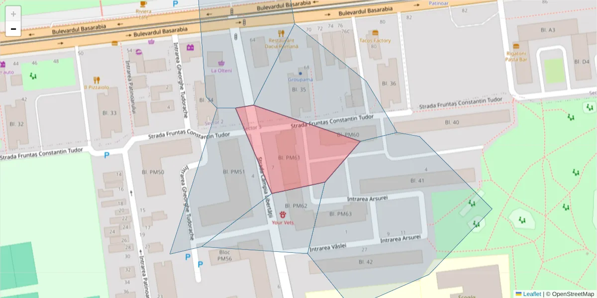 Hartă a codului poștal  și a codurilor poștale învecinate