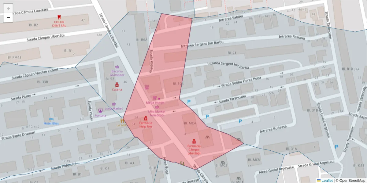Hartă a codului poștal  și a codurilor poștale învecinate