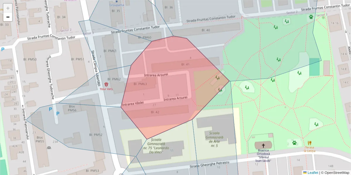 Hartă a codului poștal  și a codurilor poștale învecinate