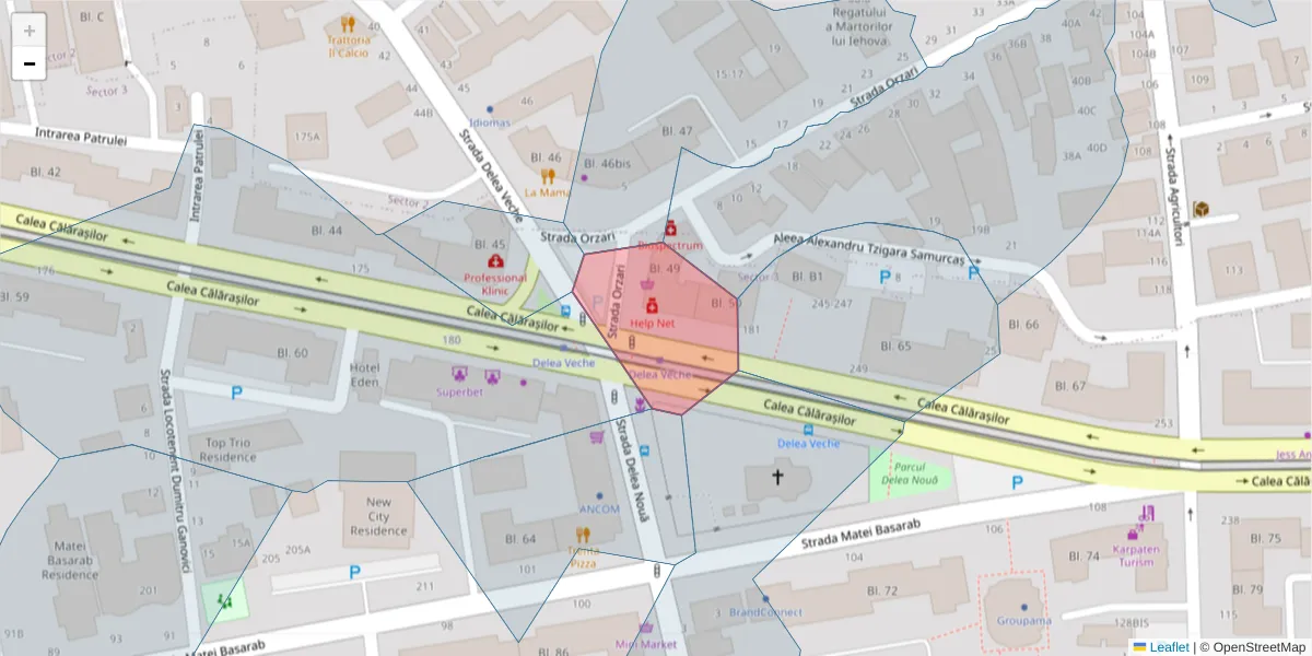 Hartă a codului poștal  și a codurilor poștale învecinate