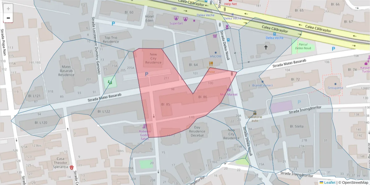 Hartă a codului poștal  și a codurilor poștale învecinate