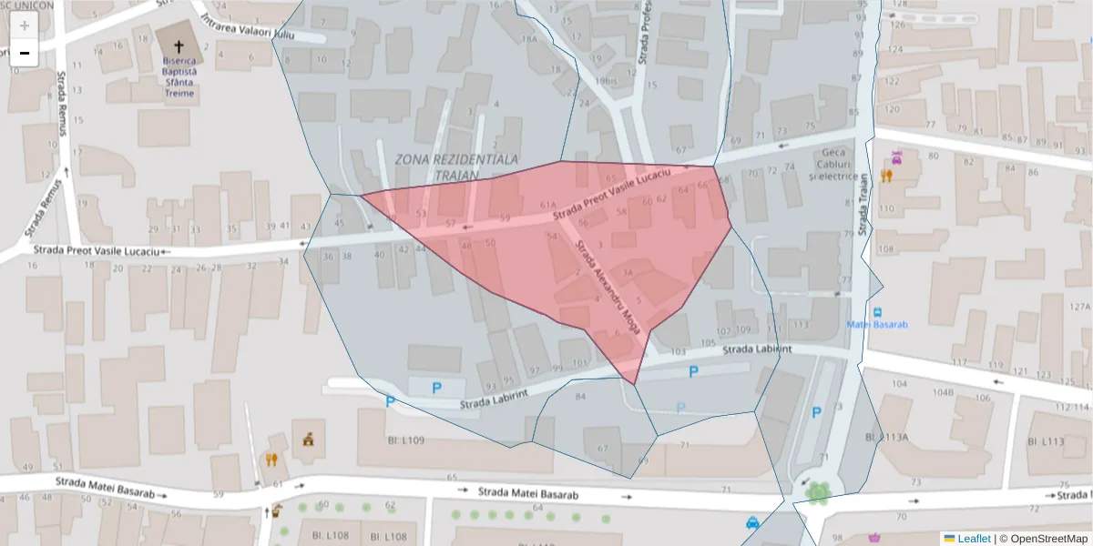 Hartă a codului poștal  și a codurilor poștale învecinate