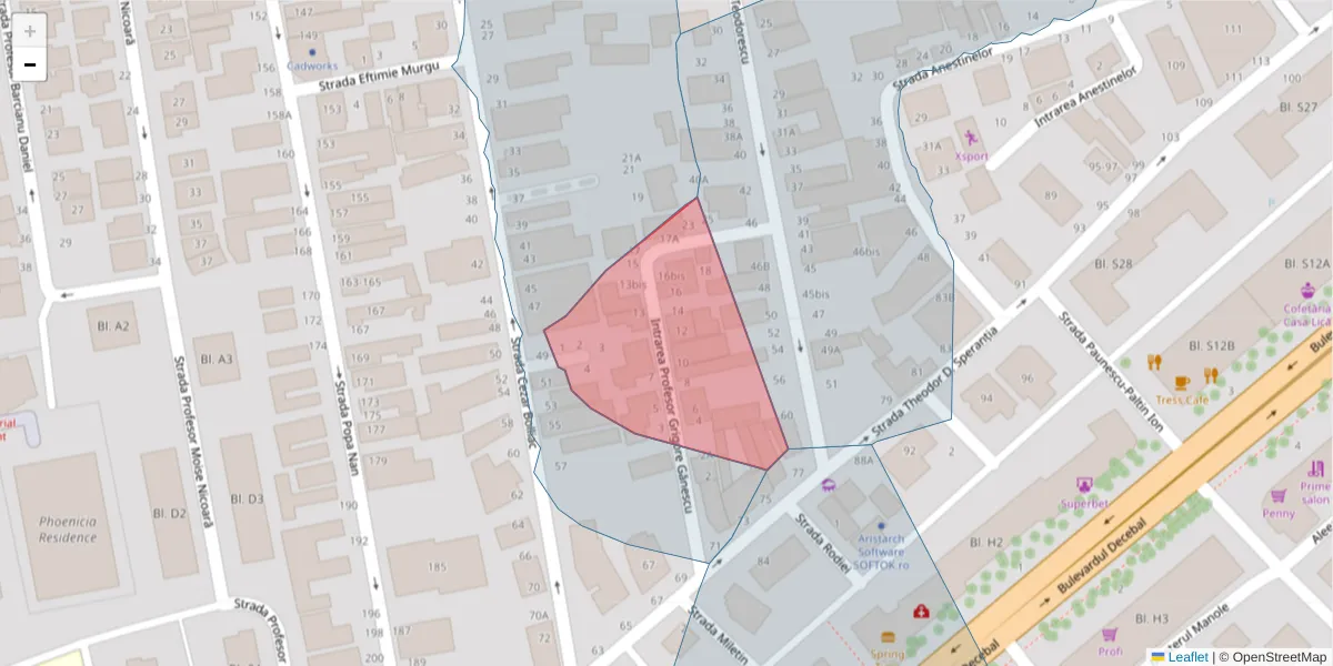 Hartă a codului poștal  și a codurilor poștale învecinate