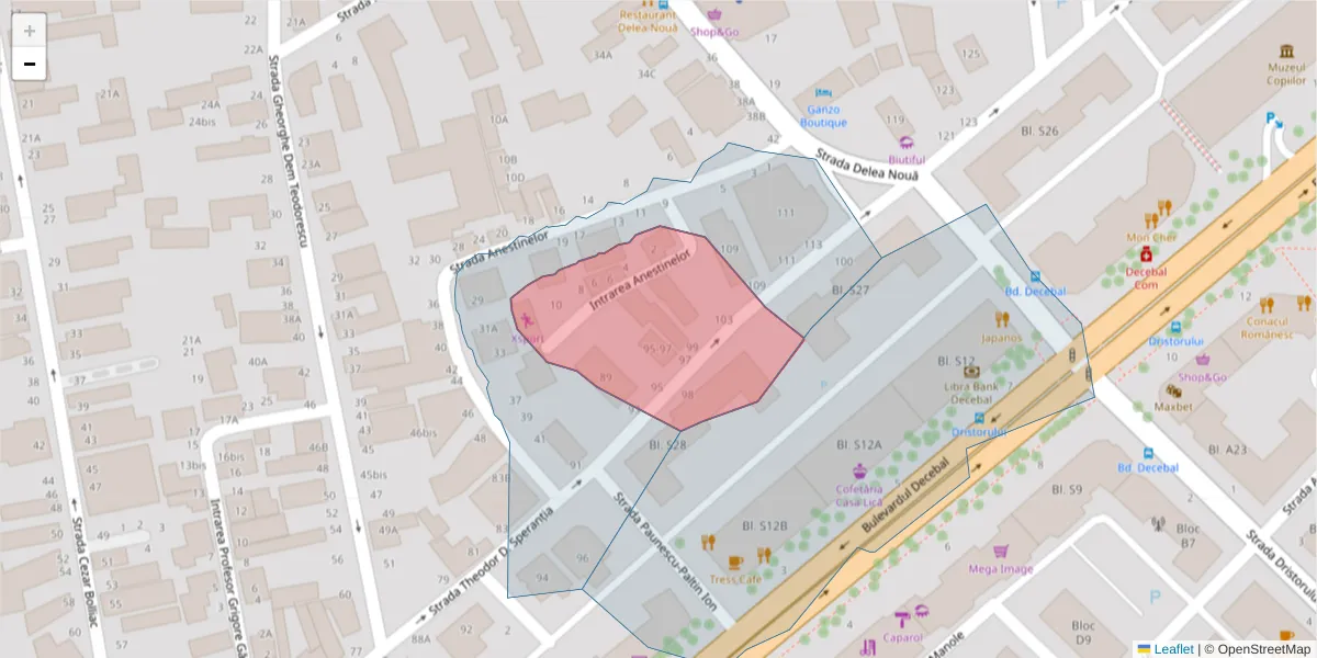 Hartă a codului poștal  și a codurilor poștale învecinate