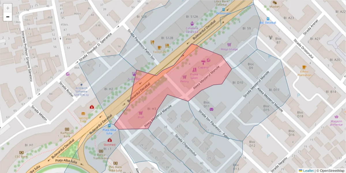 Hartă a codului poștal  și a codurilor poștale învecinate