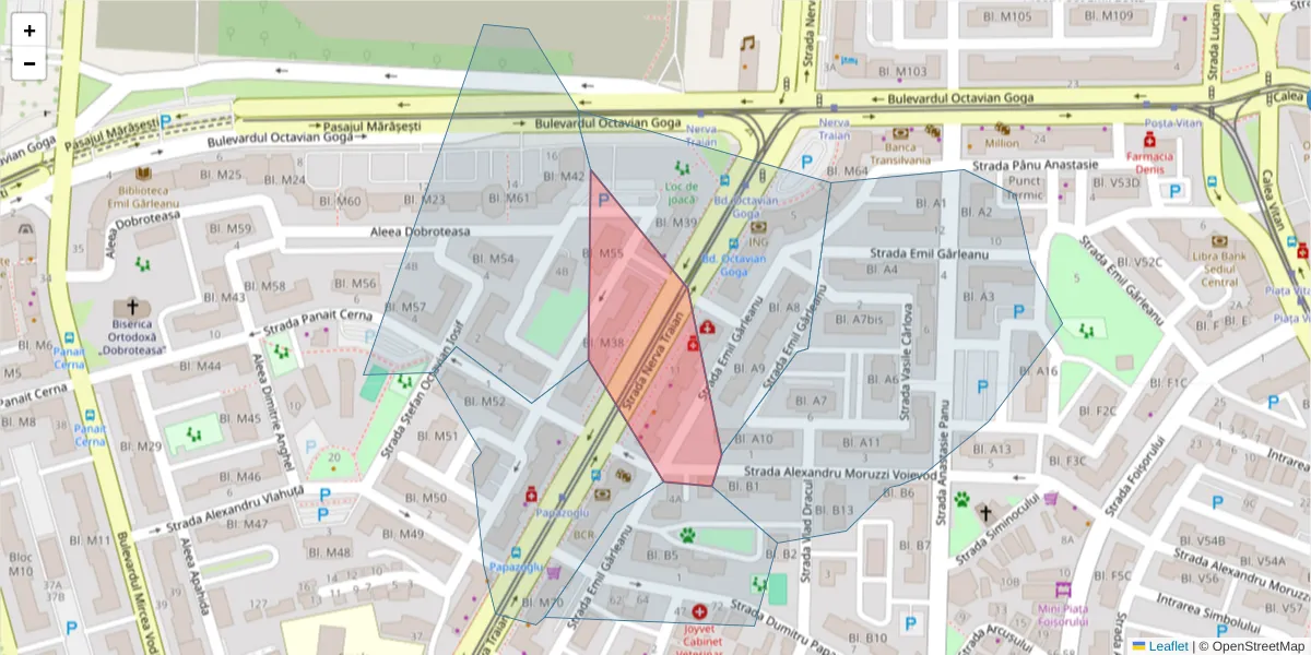 Hartă a codului poștal  și a codurilor poștale învecinate