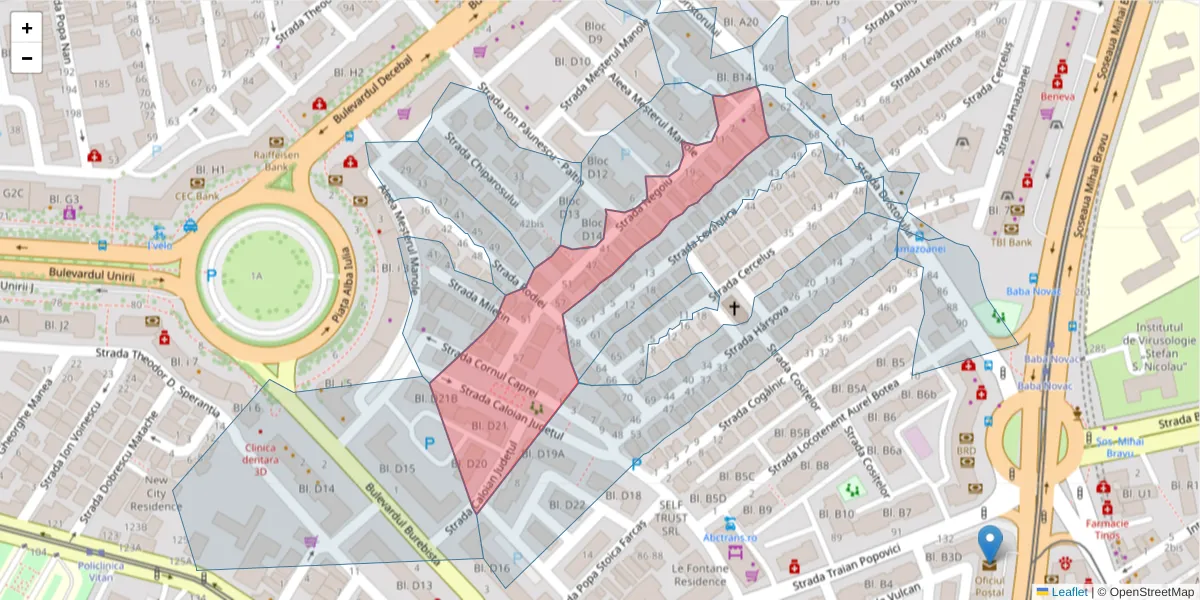 Hartă a codului poștal  și a codurilor poștale învecinate