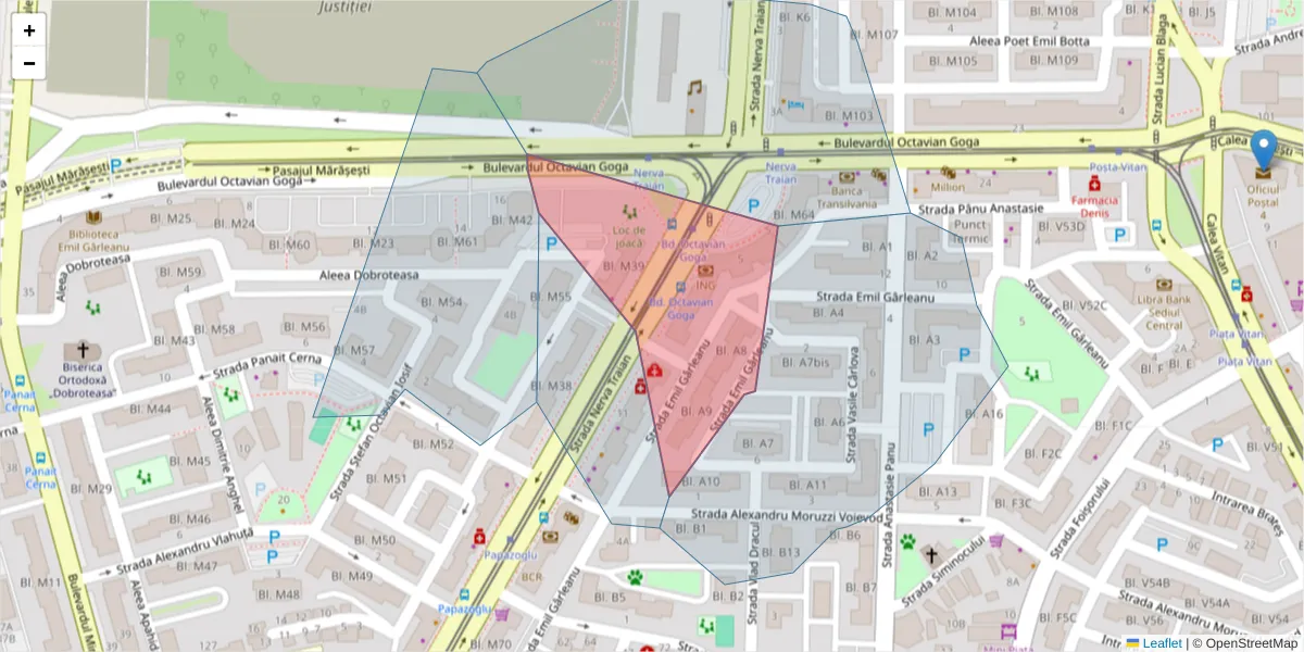 Hartă a codului poștal  și a codurilor poștale învecinate