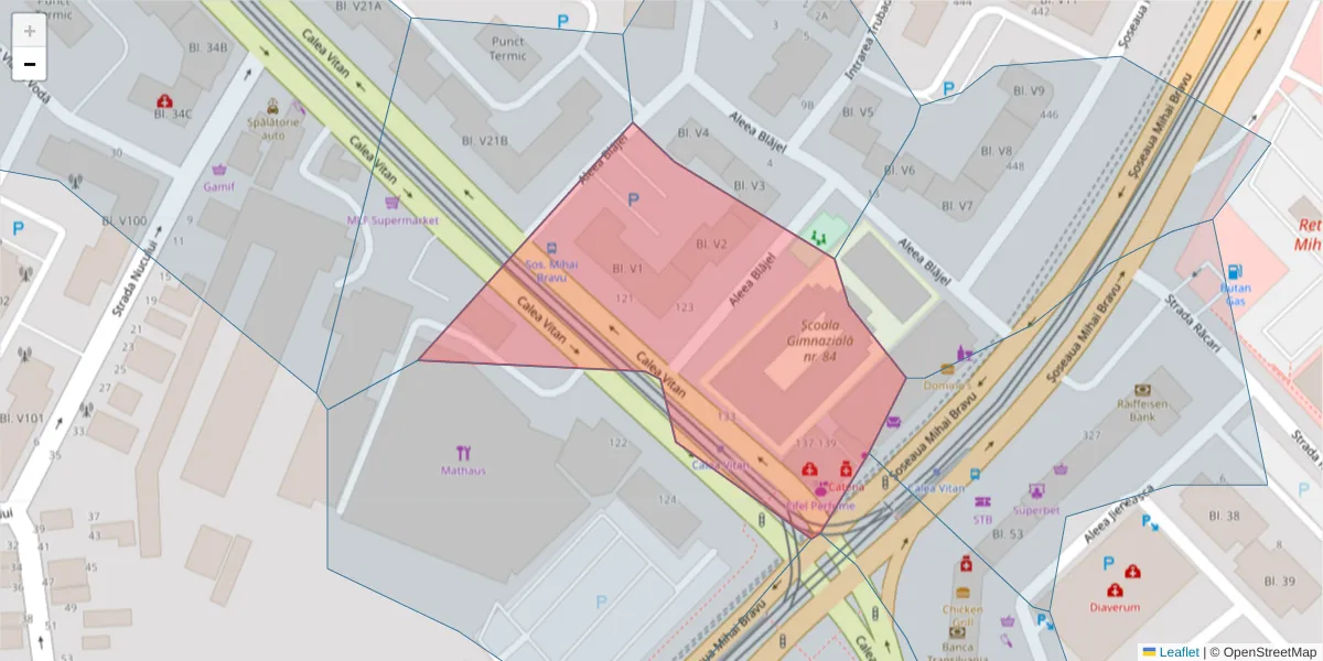 Hartă a codului poștal  și a codurilor poștale învecinate