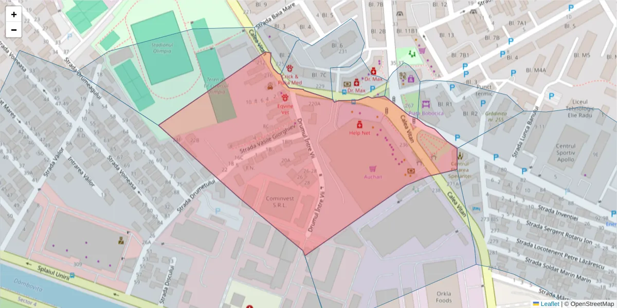 Hartă a codului poștal  și a codurilor poștale învecinate