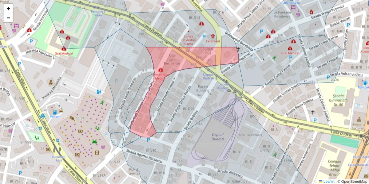 Hartă a codului poștal  și a codurilor poștale învecinate