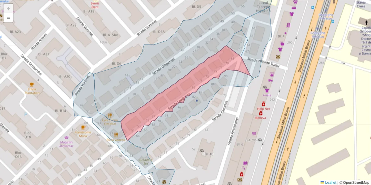 Hartă a codului poștal  și a codurilor poștale învecinate