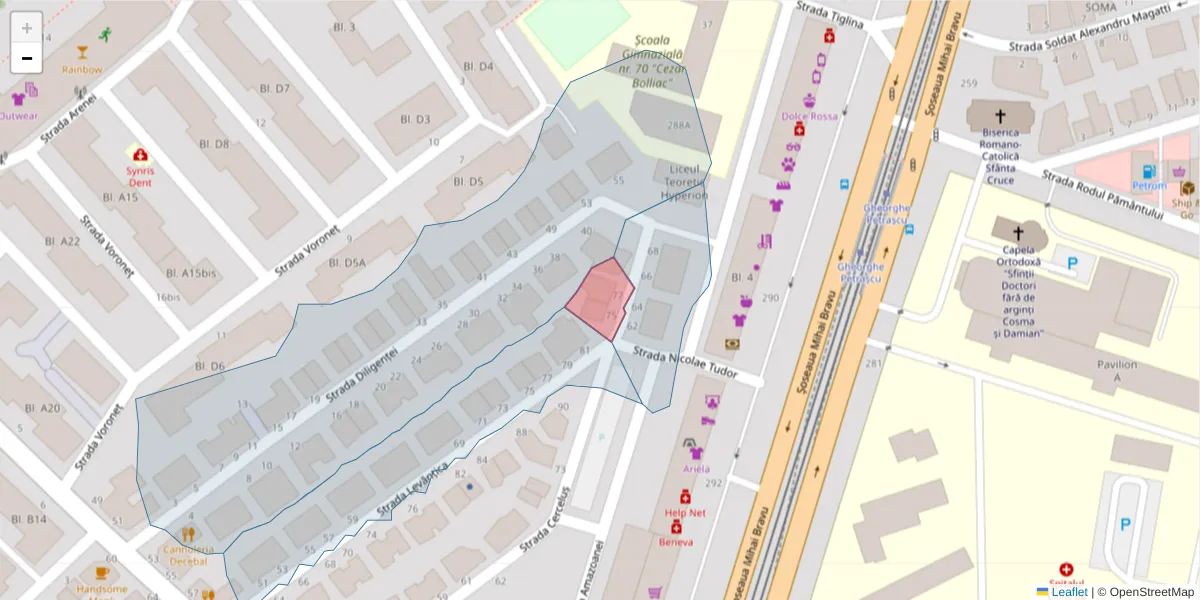 Hartă a codului poștal  și a codurilor poștale învecinate