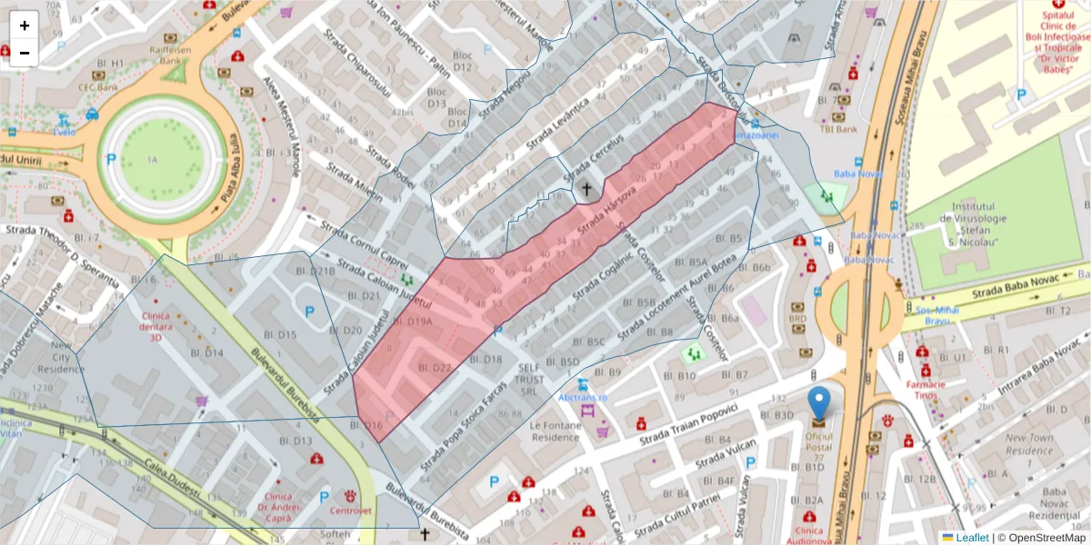 Hartă a codului poștal  și a codurilor poștale învecinate