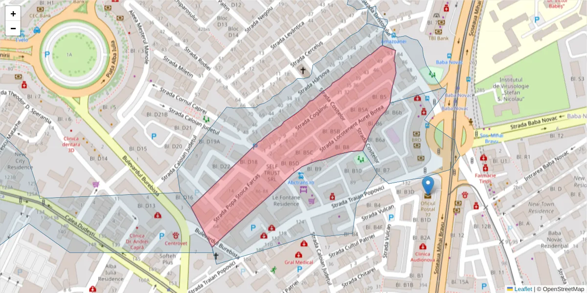 Hartă a codului poștal  și a codurilor poștale învecinate