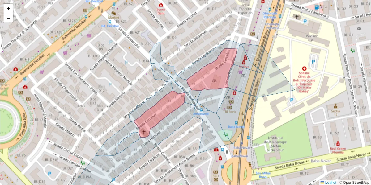 Hartă a codului poștal  și a codurilor poștale învecinate