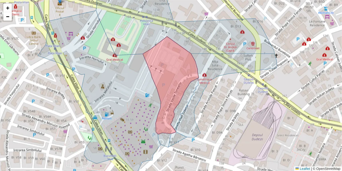 Hartă a codului poștal  și a codurilor poștale învecinate