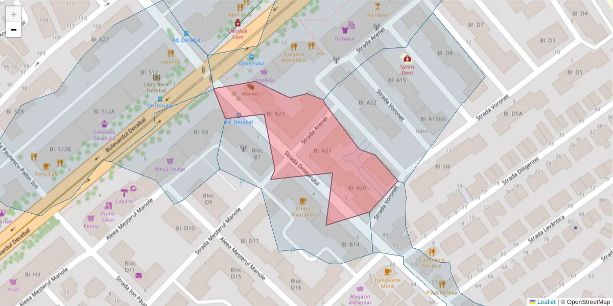 Hartă a codului poștal  și a codurilor poștale învecinate