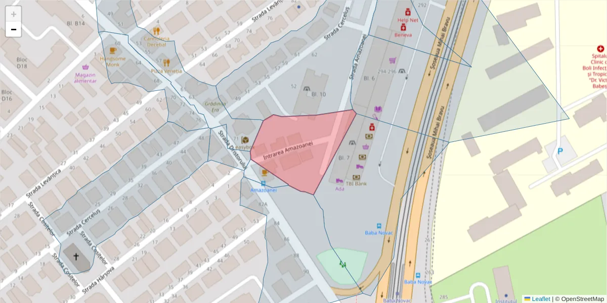 Hartă a codului poștal  și a codurilor poștale învecinate