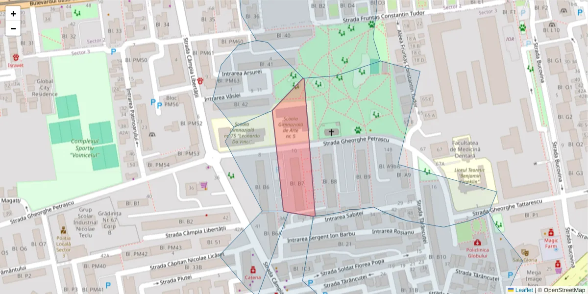 Hartă a codului poștal  și a codurilor poștale învecinate