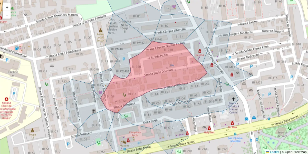 Hartă a codului poștal  și a codurilor poștale învecinate