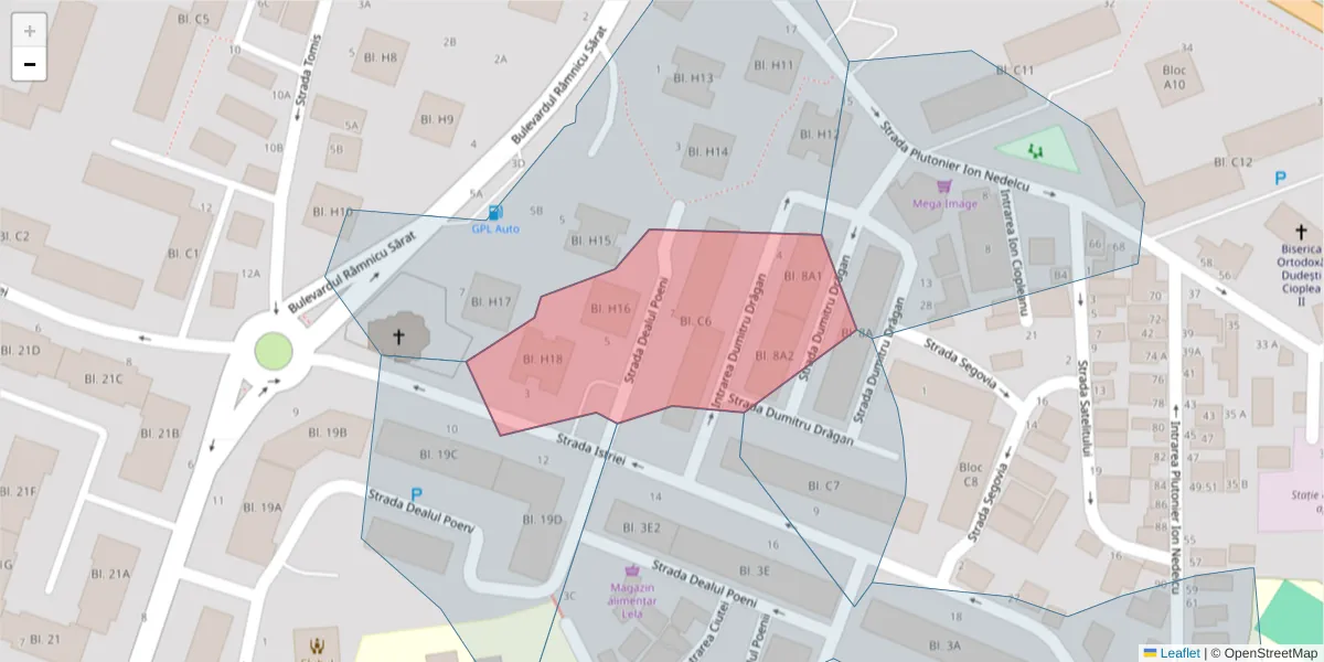 Hartă a codului poștal  și a codurilor poștale învecinate