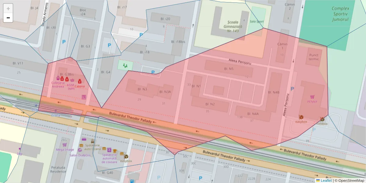 Hartă a codului poștal  și a codurilor poștale învecinate