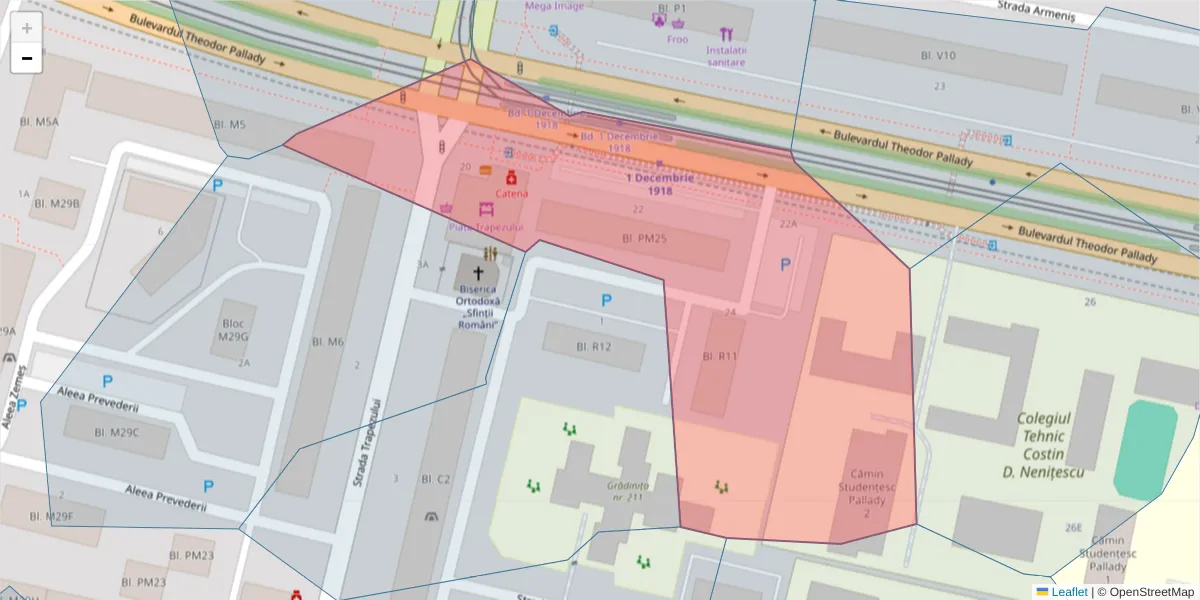 Hartă a codului poștal  și a codurilor poștale învecinate