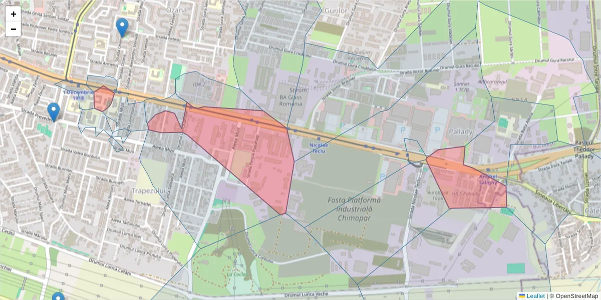 Hartă a codului poștal  și a codurilor poștale învecinate