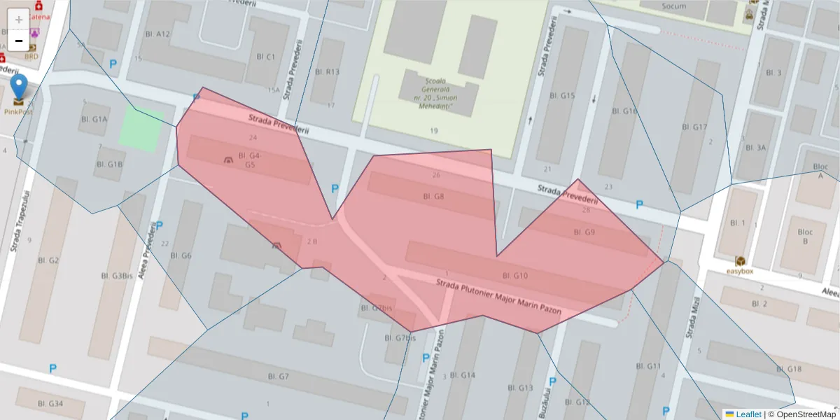 Hartă a codului poștal  și a codurilor poștale învecinate