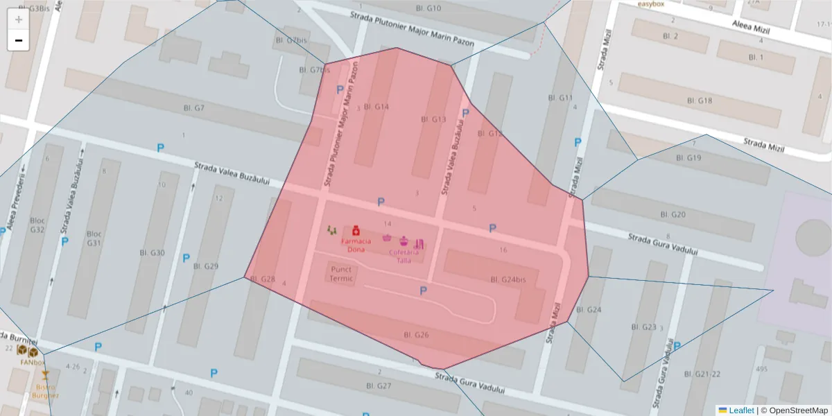 Hartă a codului poștal  și a codurilor poștale învecinate