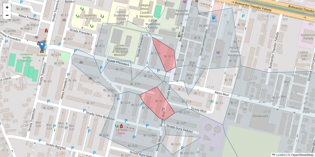 Hartă a codului poștal  și a codurilor poștale învecinate