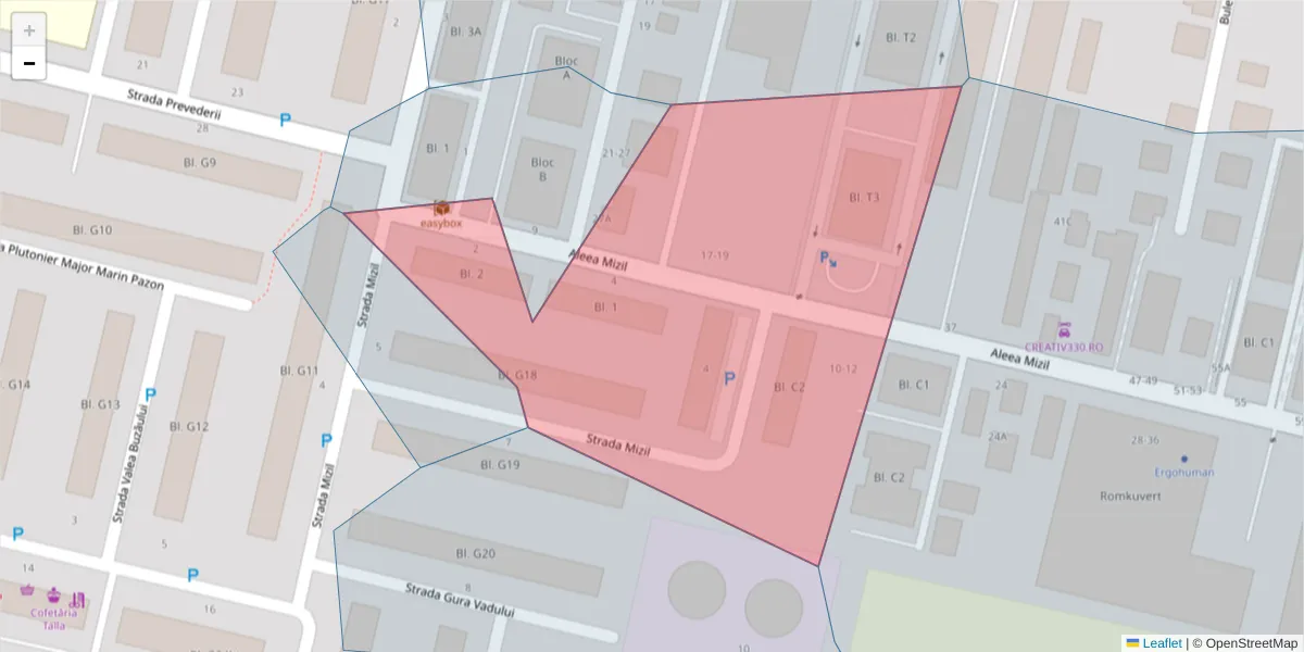 Hartă a codului poștal  și a codurilor poștale învecinate