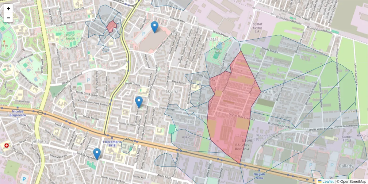 Hartă a codului poștal  și a codurilor poștale învecinate