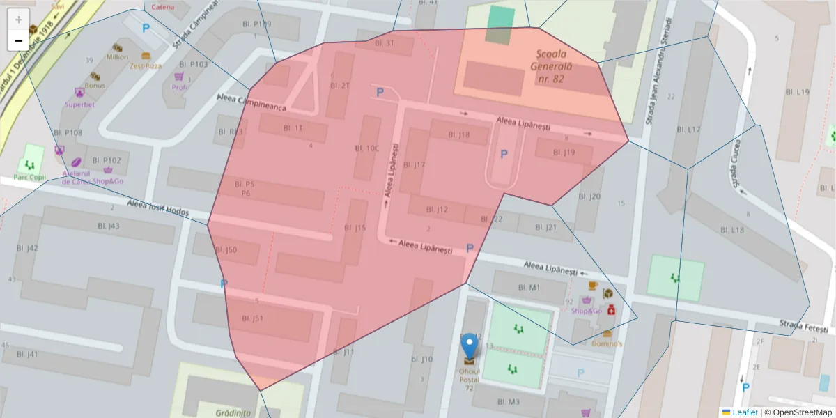 Hartă a codului poștal  și a codurilor poștale învecinate