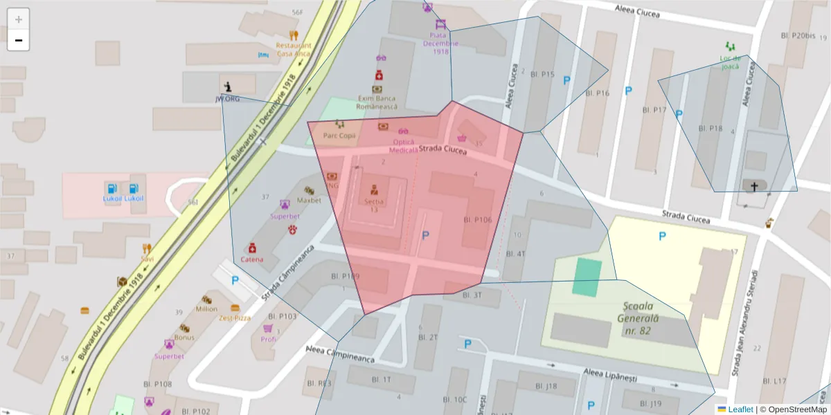 Hartă a codului poștal  și a codurilor poștale învecinate