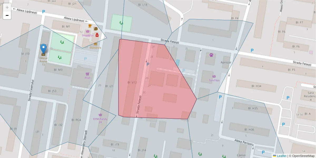 Hartă a codului poștal  și a codurilor poștale învecinate