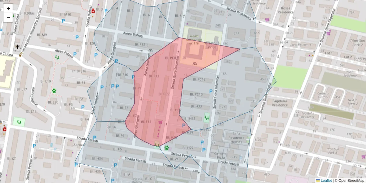 Hartă a codului poștal  și a codurilor poștale învecinate