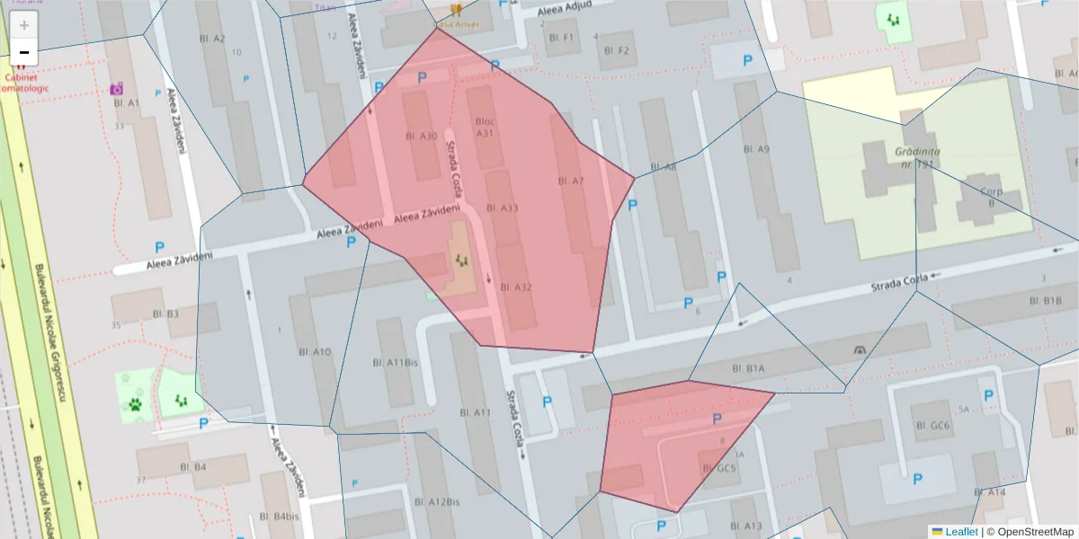 Hartă a codului poștal  și a codurilor poștale învecinate