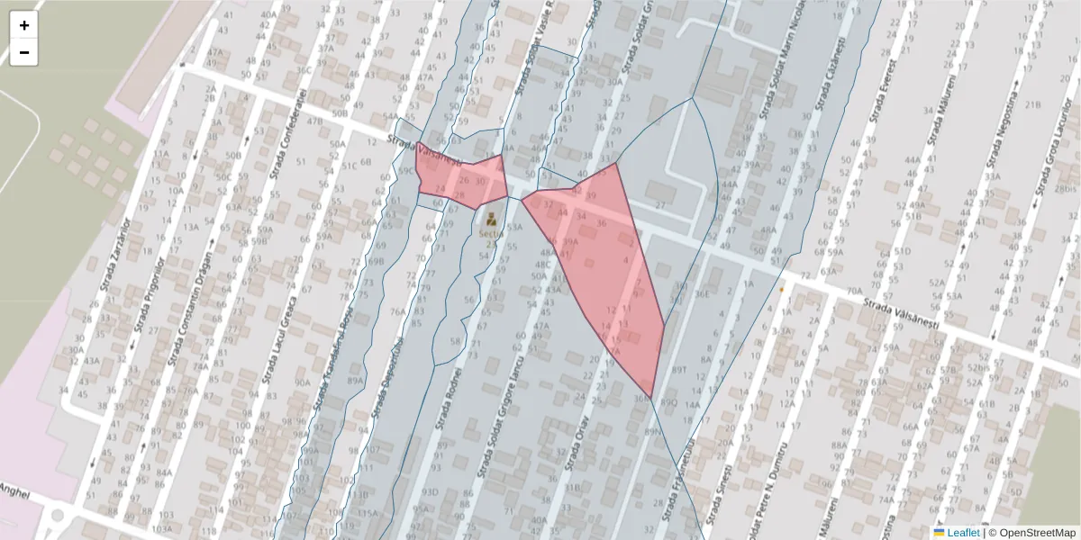 Hartă a codului poștal  și a codurilor poștale învecinate